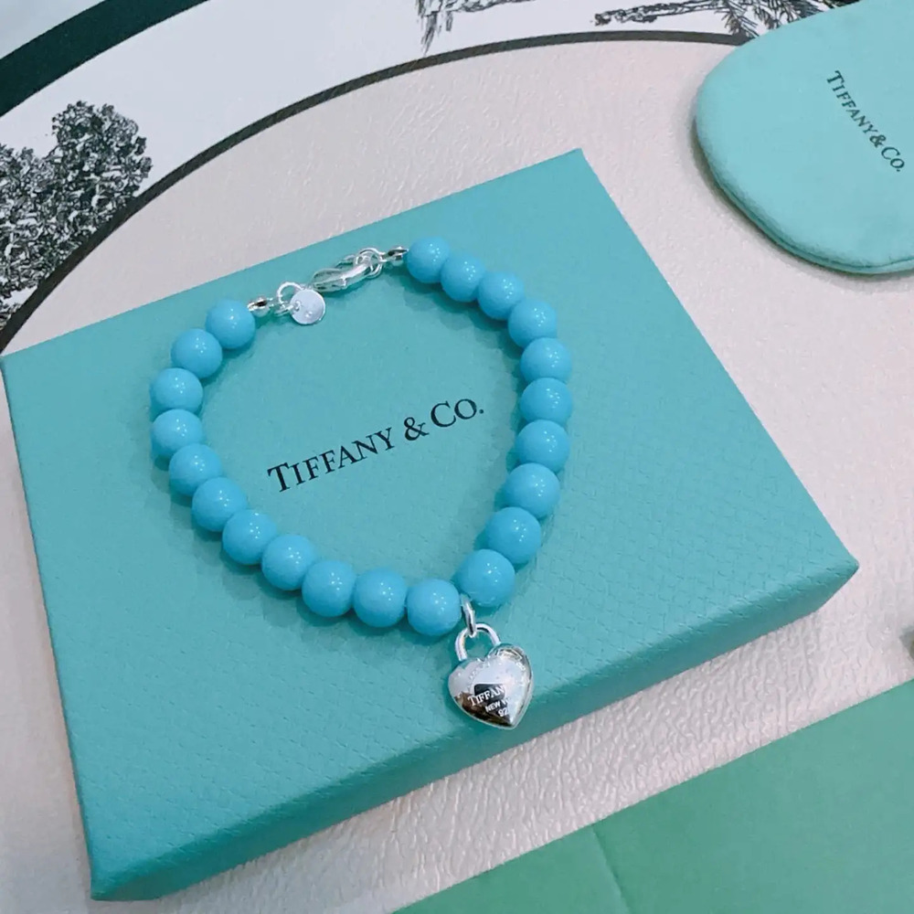 Tiffany & Co. Blue Beaded Silver Heart Bracelet